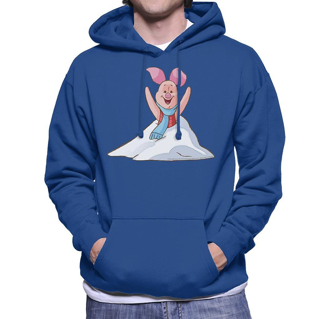 Disney Christmas Piglet In The Snow Men's Hooded Sweatshirt Royal Blue Large