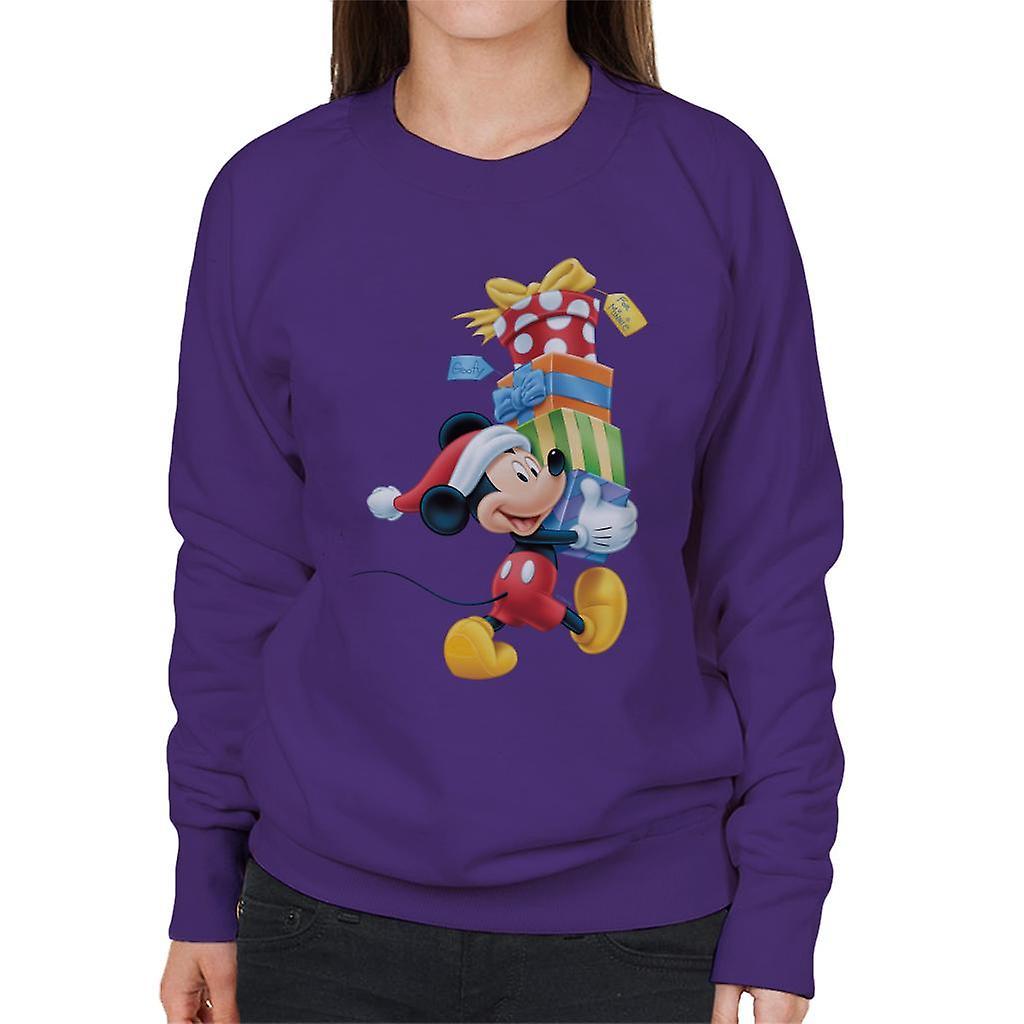 Disney Christmas Mickey Mouse Mountain Of Presents Women's Sweatshirt Purple Small