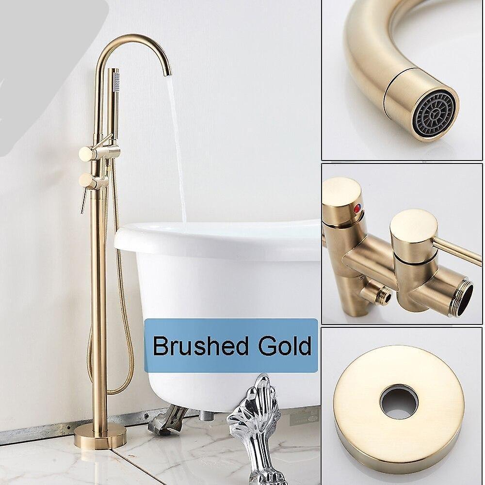 Slowmoose Floor Mounted, Dual Handle-bathtub Shower Faucet Set Brushed Gold