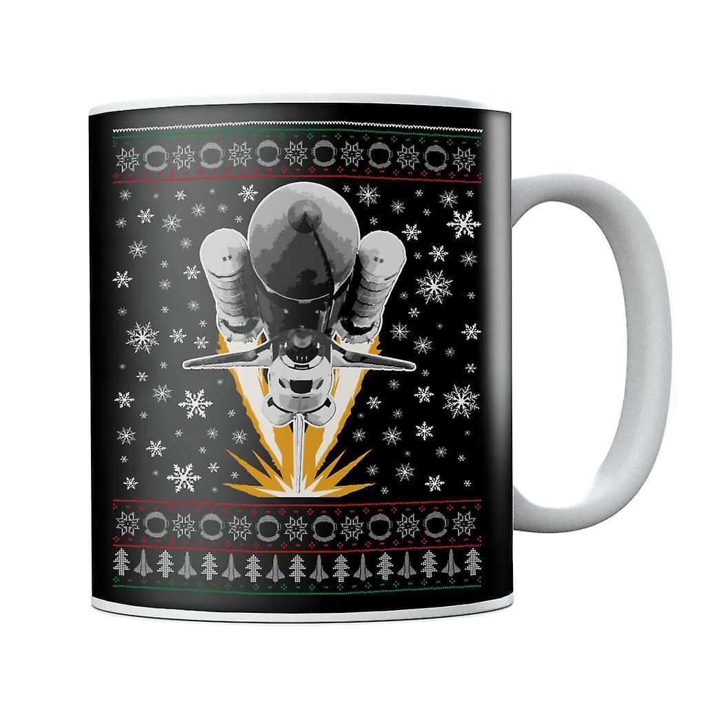 NASA Shuttle Launch Christmas Knit Pattern Mug Black 10oz