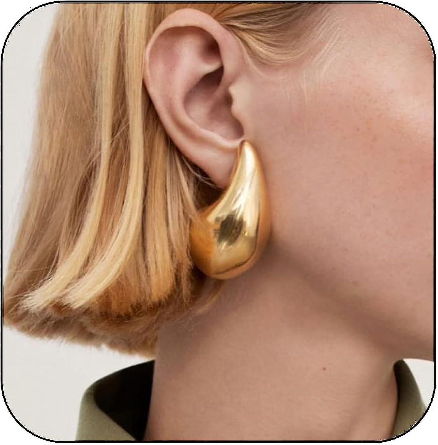 Gunest Extra Large Bottega Earring Dupes Hypoallergenic Chunkygoldhoopearrings Lightweight Waterdrop Teardrop Earrings Trendy Gold Waterdrop Earrin...