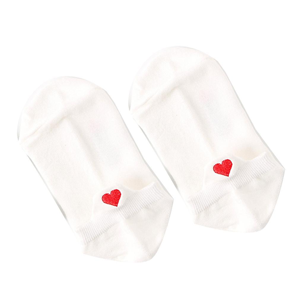 Tuelaly Heart Expression Embroidery Women Low Cut Breathable Cotton Ankle Boat Socks White Heart#