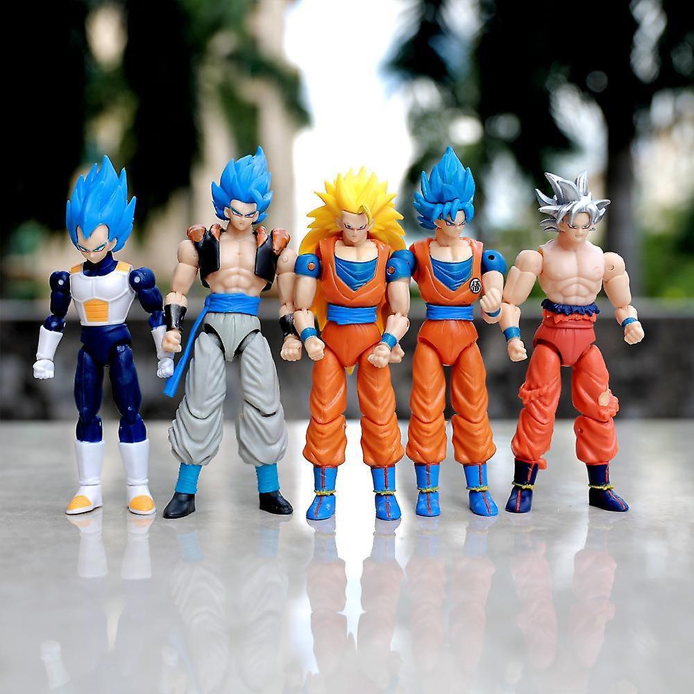 Bestdaily 5pcs Dragon Ball Super Saiyan Action Figure Goku Vegeta Doll Toys Anime Collection Figurines Model Kids Gifts Blue