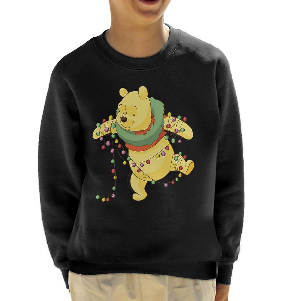 Disney Christmas Winnie The Pooh Tangled In Festive Lights Kid's Sweatshirt Black X-Large (12-13 yrs)