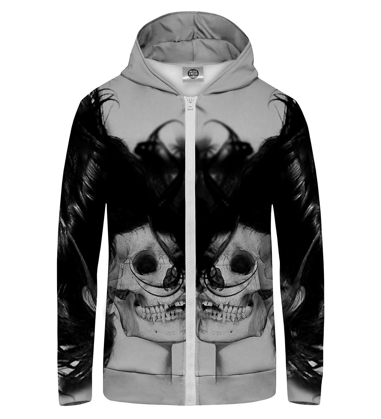 Mr Gugu & Miss Go Mr. GUGU & Miss GO Black Skull Girl Net Hoodie Kangaroo Zip Up grey XS