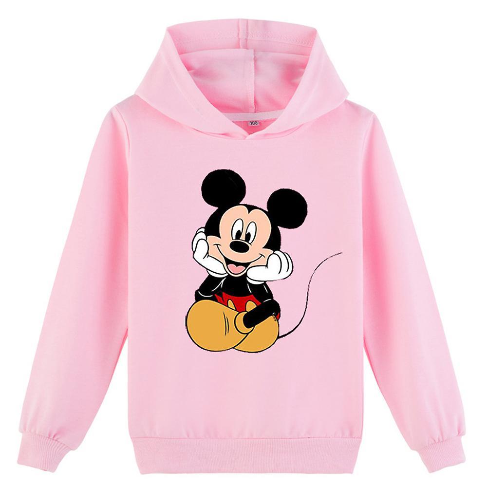 Bestdaily Disney Mickey Mouse Kids Boys Girls Hoodie Jumper Printed Long Sleeve Casual Hooded Sweatshirt Pullover Tops Xmas Gifts Pink 9-10Years