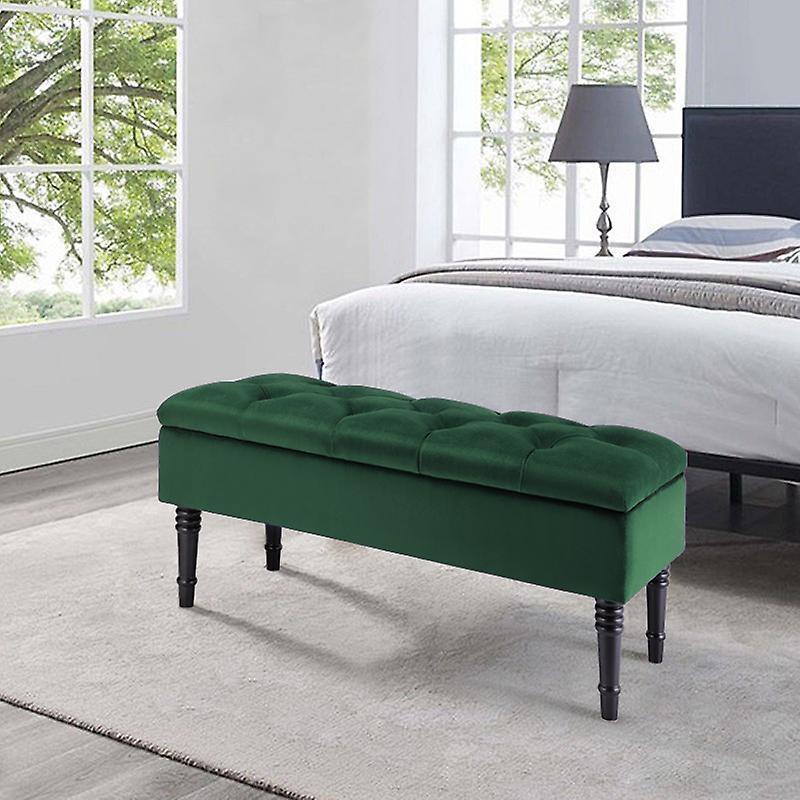 Living And Home Green Buttoned Velvet Storage Bench