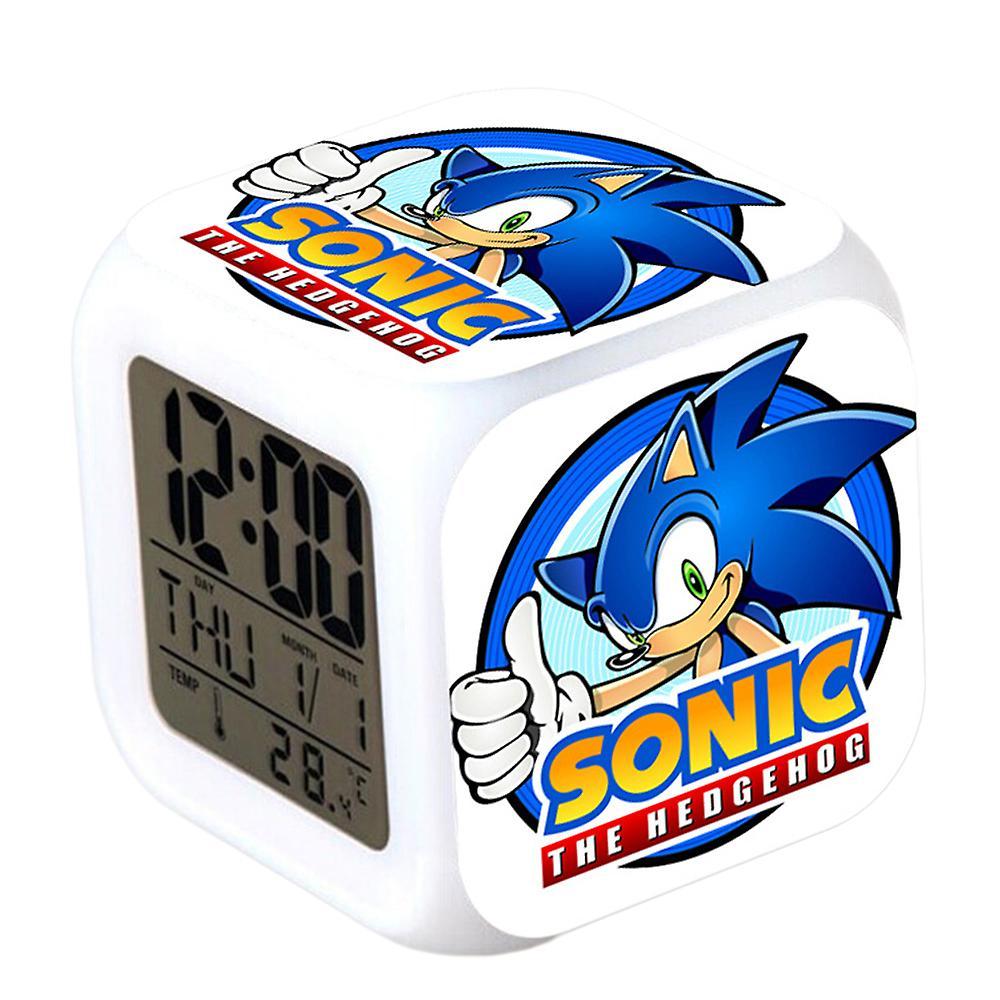 Bestdaily Sonic Digital Alarm Clock 7 Color Changing Led Night Light Anime Game Bedside Cube Clock Home Decor Kids Gifts C