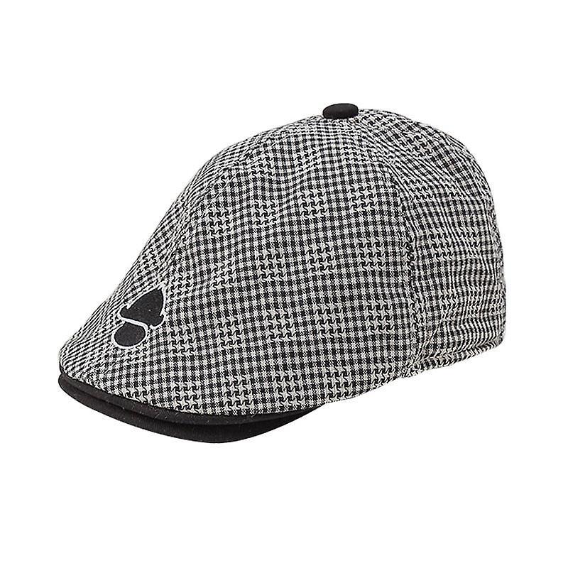 Slowmoose Baby Cotton Linen Handsome Cap, Beret Elastic Kids Hat Small plaid black