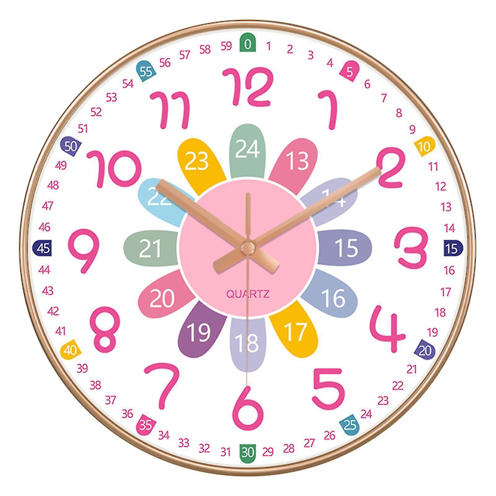 Colorful Silent Wall Clock Bedroom Classroom Playroom Teach Time Telling Skills Clock For Kids Room Decor Banmo F