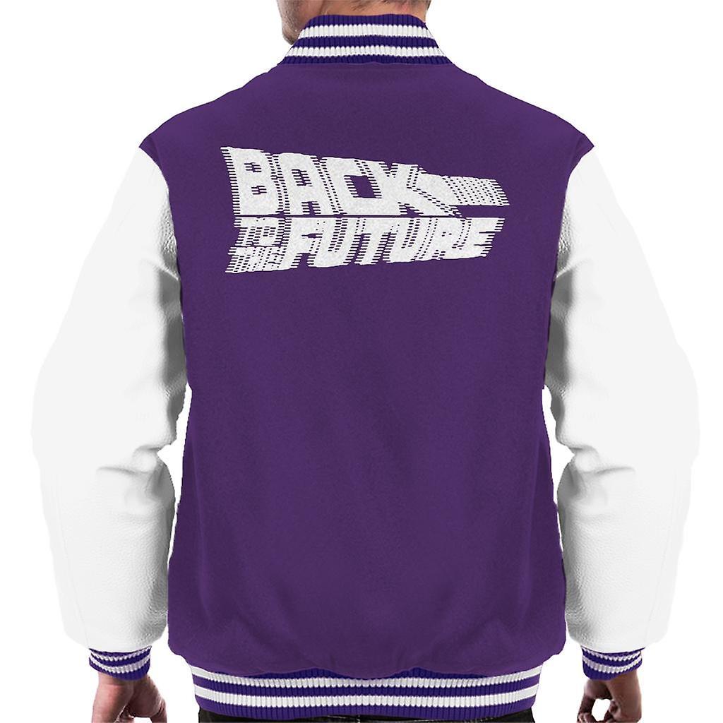 Back to the Future Blurred White Logo Men's Varsity Jacket Purple/White Large