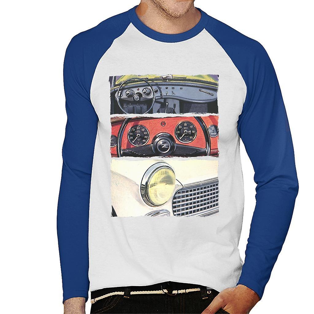 Austin Healey Montage British Motor Heritage Men's Baseball Long Sleeved T-Shirt White/Royal Medium