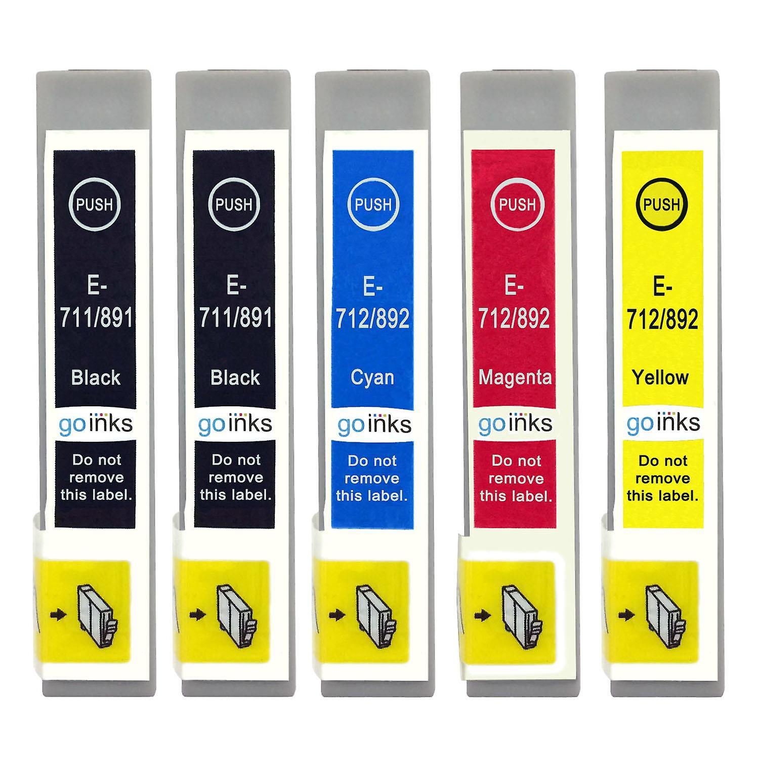 1 Set of 4 + extra Black Ink Cartridges to replace Epson T0715+711 Compatible/non-OEM from Go Inks (5 Inks) Black/Cyan/Magenta