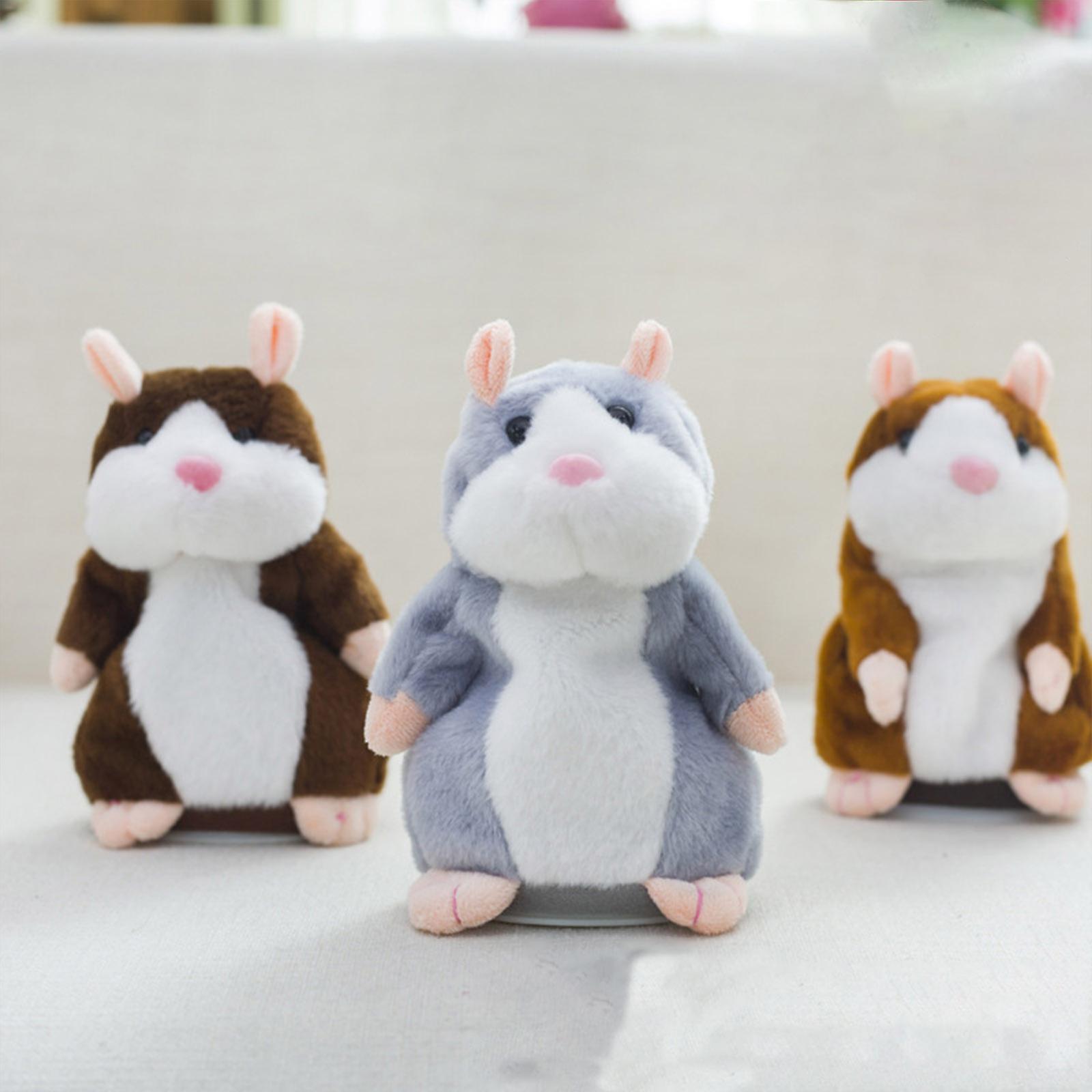 Tiuyii Interesting talking hamster plush animal doll sound walking speech recording Deep Brown 18cm