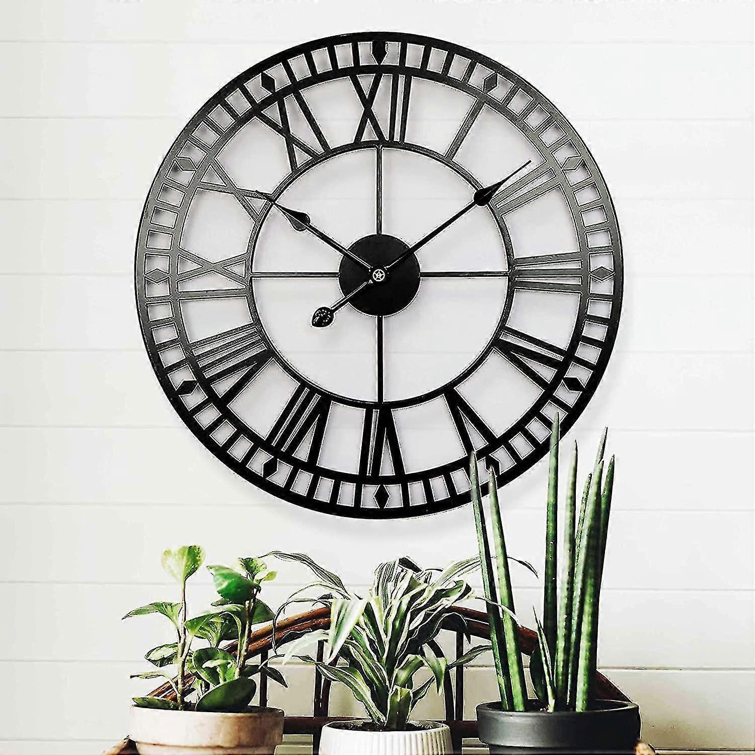 Mintian Weatherproof Garden Clock Retro Roman Numerals Vintage Simple Iron Art Outdoor Clock Battery Operated Silent 40cm