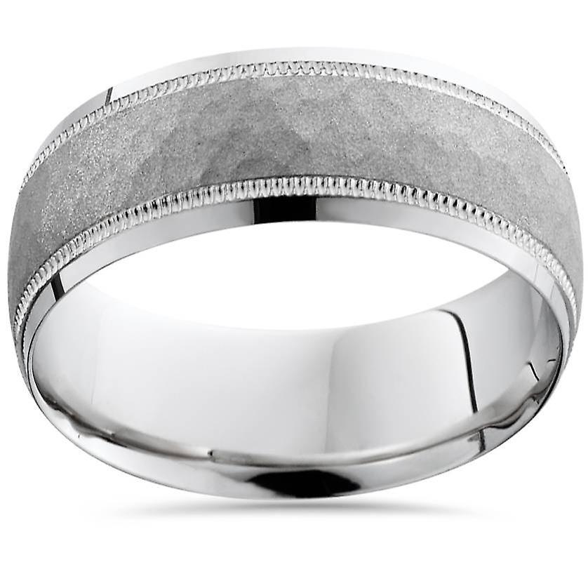 Pompeii3 Hammered 10k White Gold 8mm Wedding Mens Band 9.5