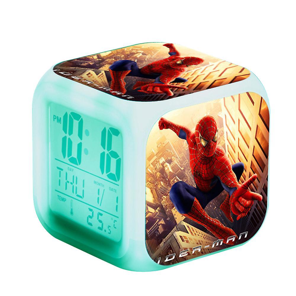 Vicbuy Spiderman 7 Colorful Light Led Digital Alarm Clock Bedroom Decor With Time, Temperature, Alarm, Date For Kids Gifts B