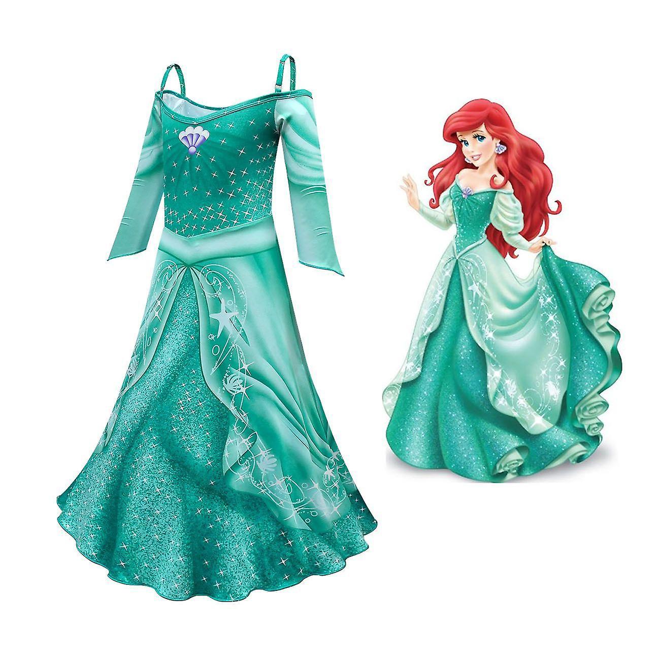 Baiyis Classic Mermaid Ariel Cosplay For Girls Long Sleeve Dress Halloween Carnival Party Costumes Green 130 cm