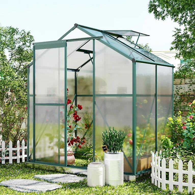 Living And Home 4ft x 6ft Walk-In Greenhouse Polycarbonate Aluminium Frame Without Base