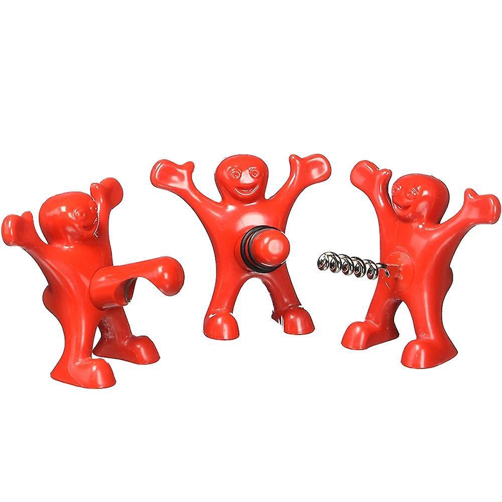 Woow 3 Pcs Funny Happy Red Man Wine Stopper Novelty Beer Corkscrew & Bottle Opener