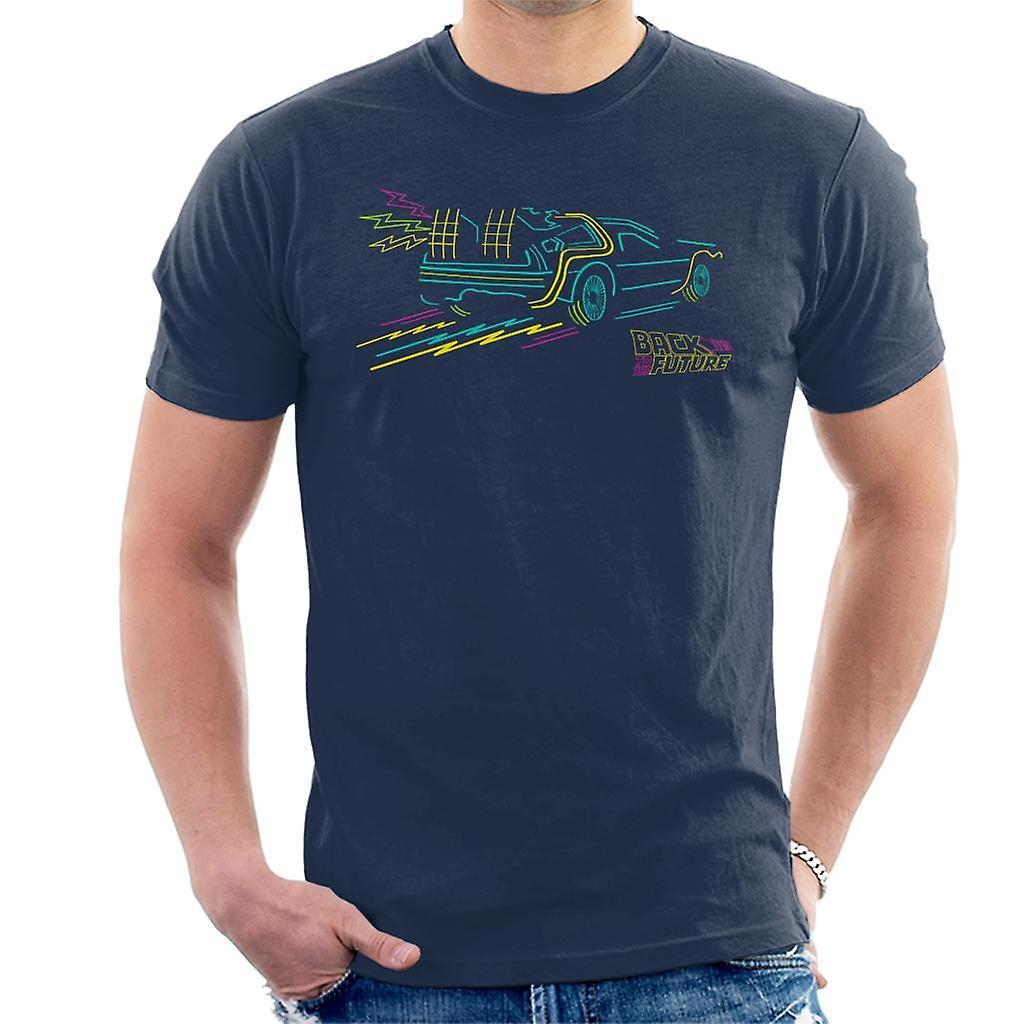 Back to the Future Delorean Neon Take Off Men's T-Shirt Navy Blue Large