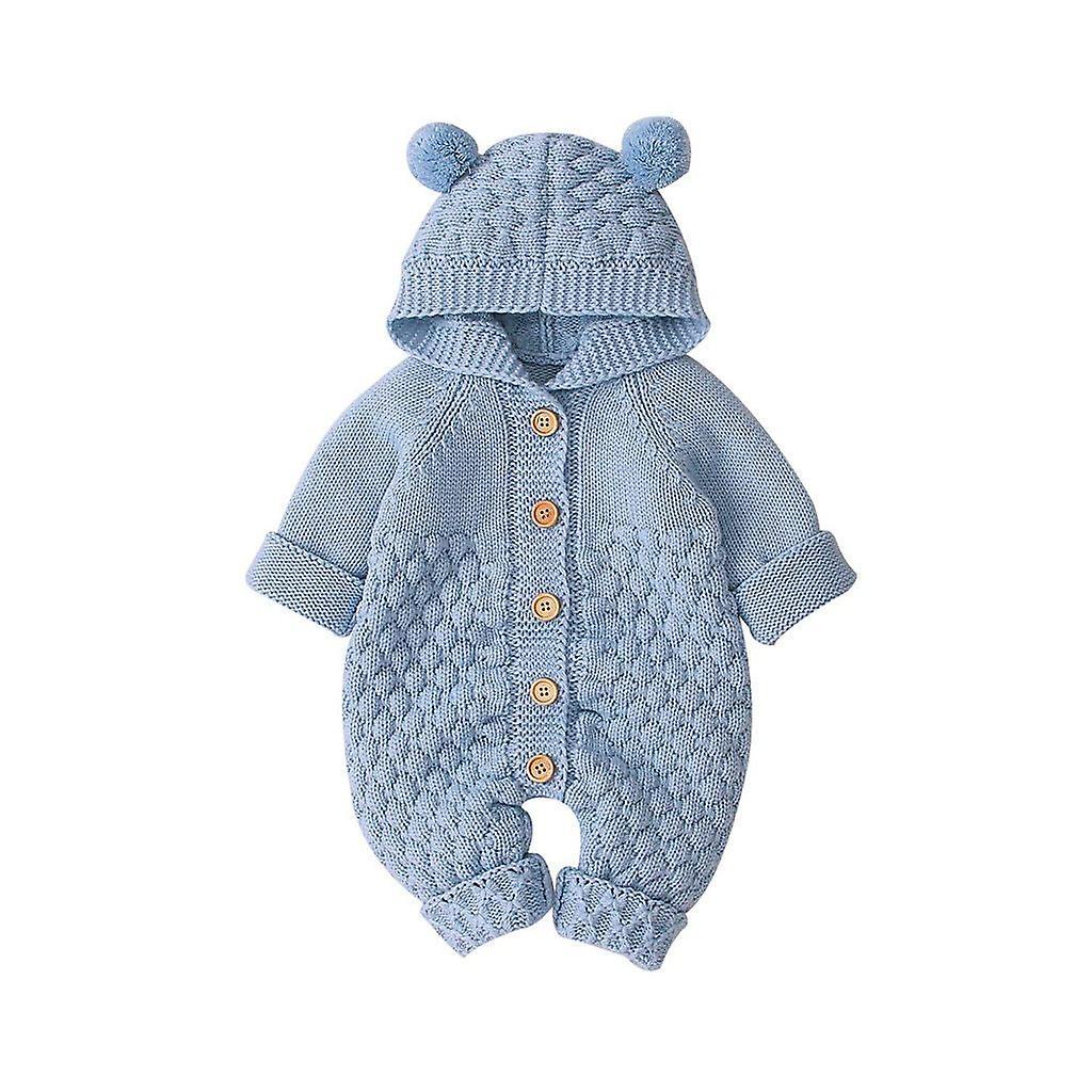 Slowmoose Newborn Infant Baby / Winter Warm Coat Knit, Outwear Hooded Jumpsuit Blue 6M