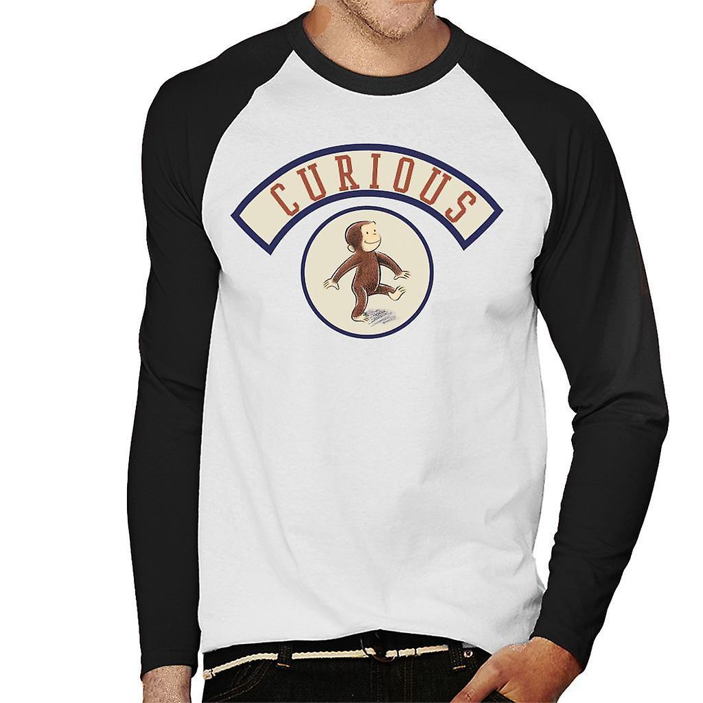 Curious George Cute Walking Men's Baseball Long Sleeved T-Shirt White/Black Large