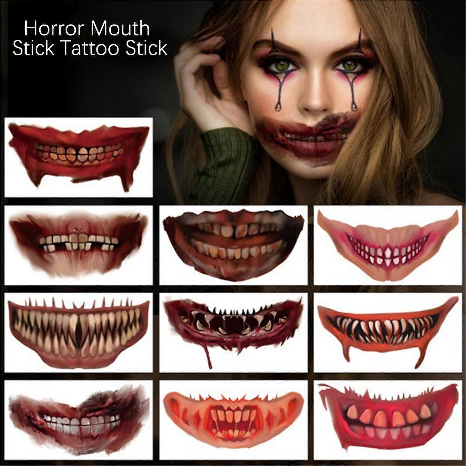 Flye 2023 New Halloween Prank Makeup Temporary 12PCS Halloween Clown Horror Mouth Stickers Removable And Realistic Temporary Kit, Halloween Makeup ...