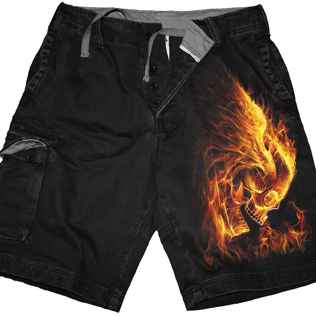 Spiral Direct Gothic BURN IN HELL - Vintage Cargo Shorts Black |AlloverPrint|Skulls|Flames Small