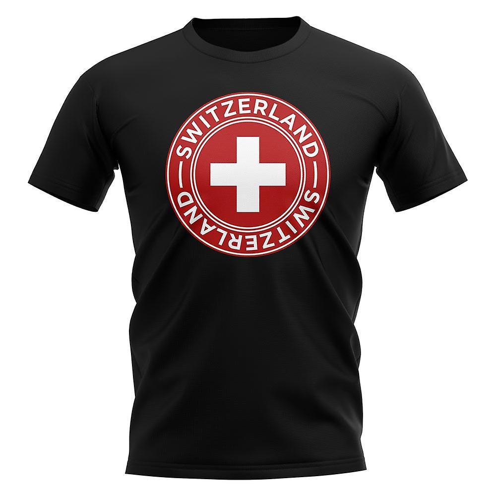 UKSoccerShop Switzerland Football Badge T-Shirt (Black) Womens XL (Size 16 - 40 inch Chest)