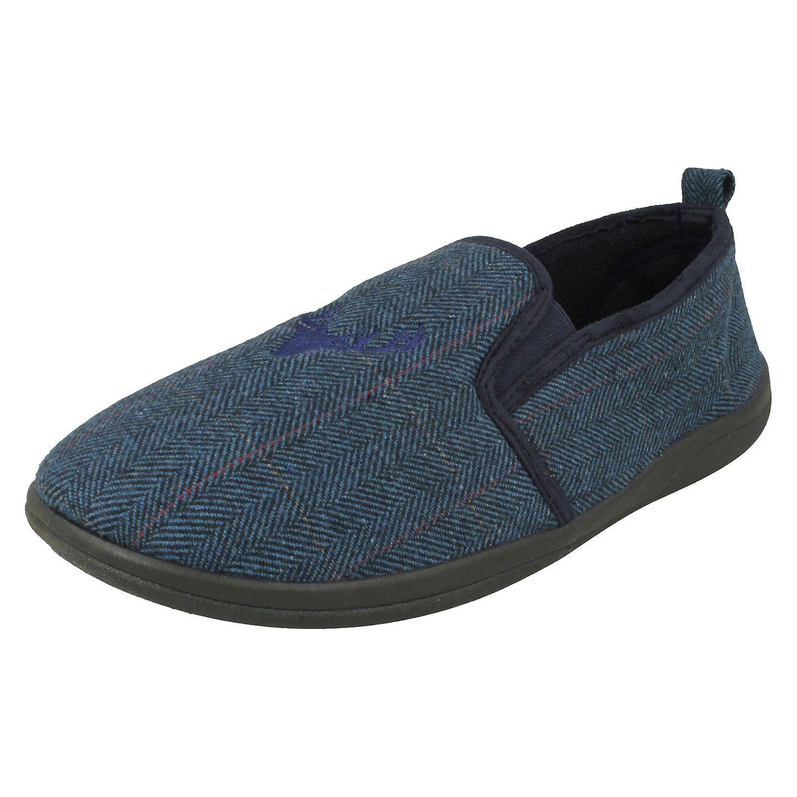 Mens Padders Stag Detailed Slipper Huntsman Navy Combi (Blue) UK 11