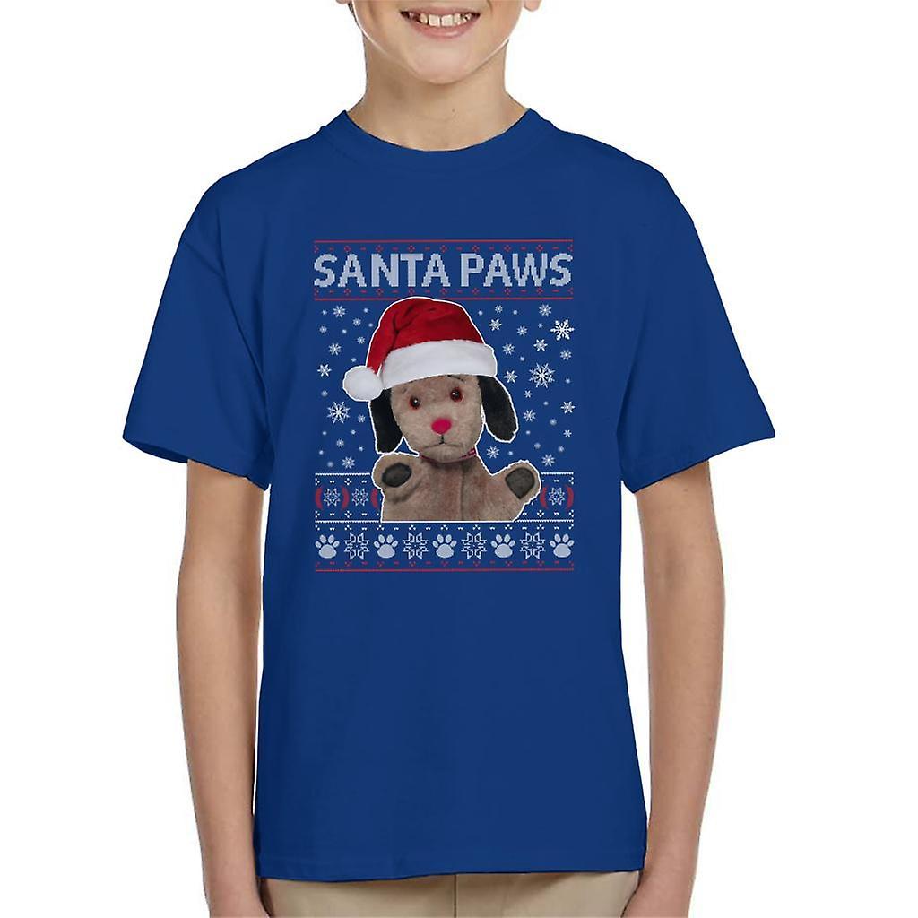 Sooty Christmas Sweep Santa Paws Kid's T-Shirt Royal Blue Large (9-11 yrs)