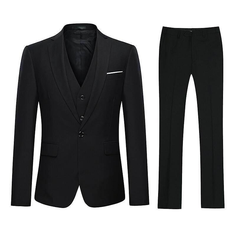 Allthemen Mens 3-Piece Business Solid One Button Slim Fit Single Breasted Blazer Vest Pants Black M