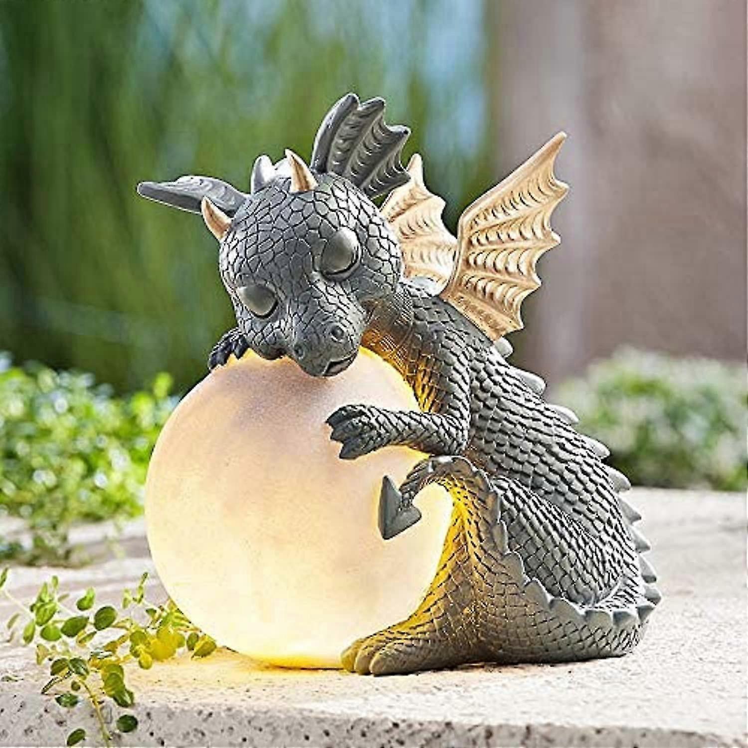 Aiducho Dragon Statue Garden Figurine Solar Powered Led Lights Outdoor