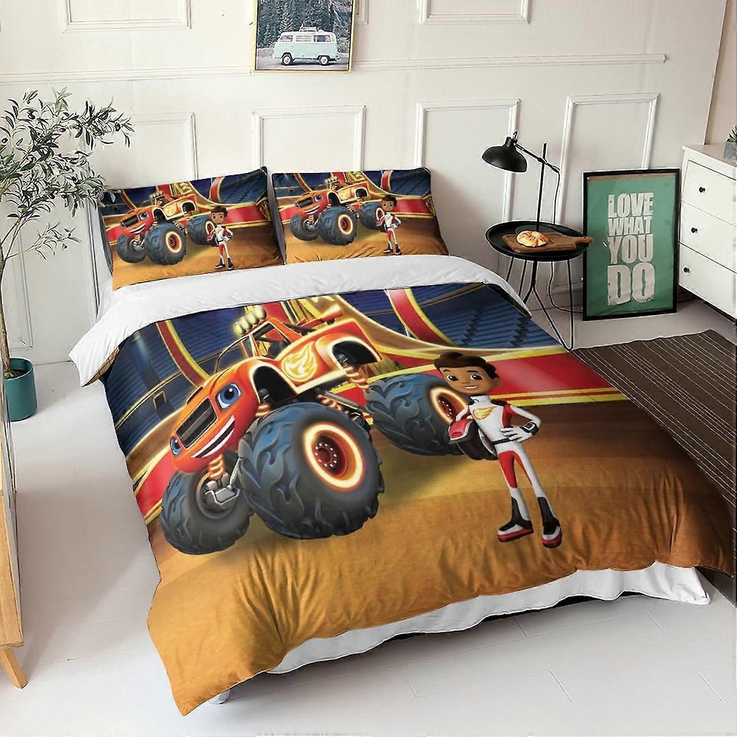 Kerota Blaze And The Monster Machines Duvet Cover Set,Printed Bedding Set With Duvet Covers And Pillowcase Pieces,For Adults And Kids Blaze 135*200...