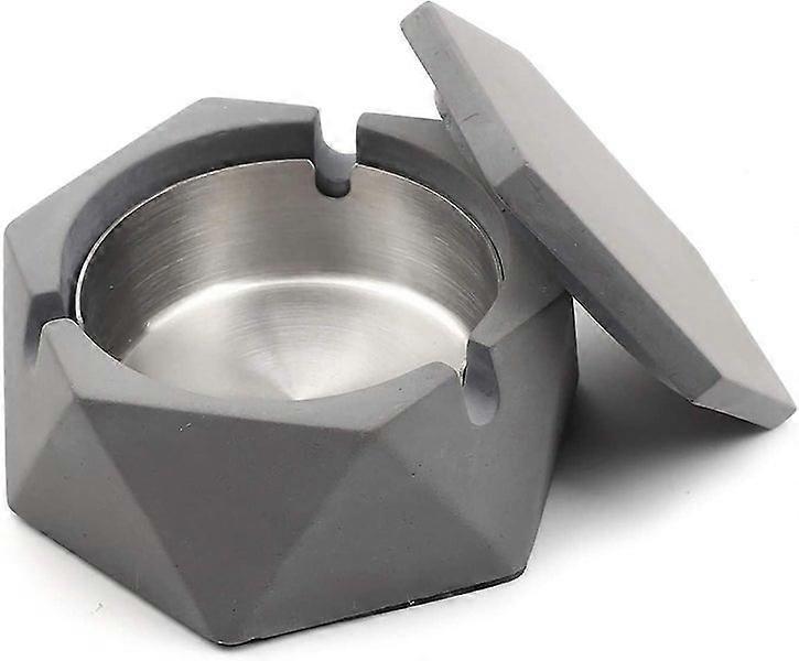 Generic Concrete Ashtray With Lid Geometric Cigarette Ashtray Outdoor Ashtray With Stain