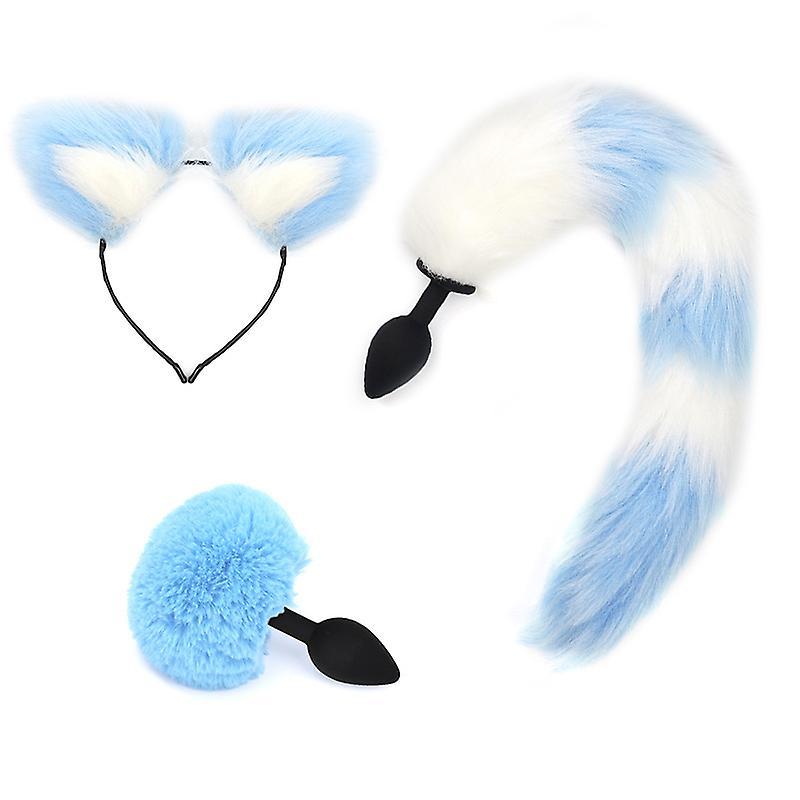 Mmcici 3pcs Metal Massager Fox Tail and Fox Ears Role Play Cosplay Blue