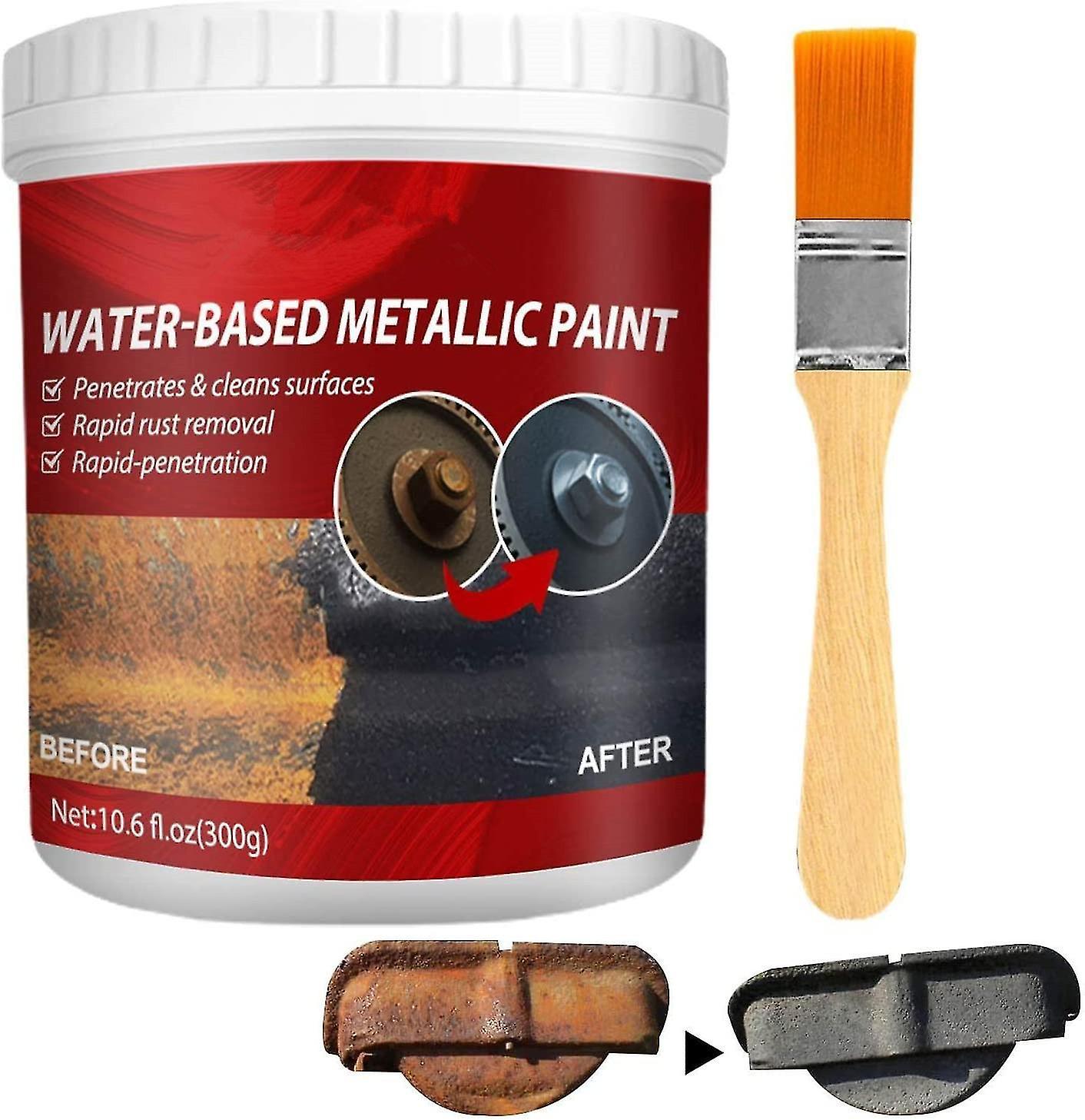 Tianzun Rust Converter Water Based Metallic Paint, 300g Metal Rust Remover With Brush, Rust Primer For Stopping Rust