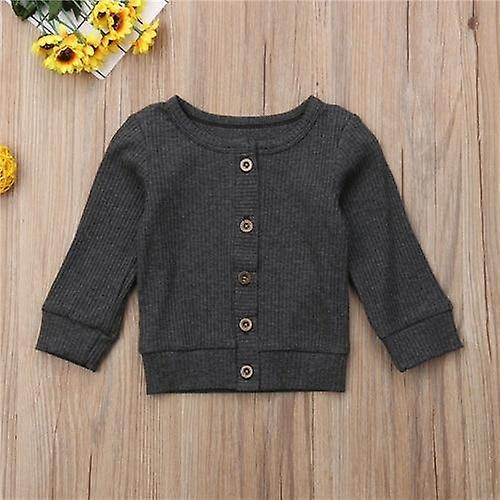 Slowmoose Long Sleeve Button Knitted Tops Sweater - Winter Jacket Gray 12M