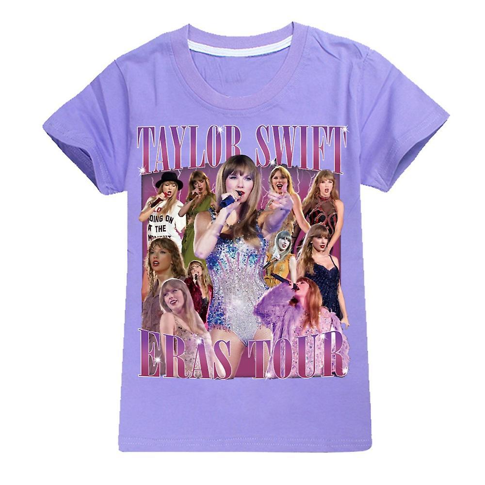 Bestdaily Taylor Swift T-Shirt Printed Kids Boys Girls Short Sleeve Crew Neck Summer Casual Tee Tops Swiftie Fans Concert Gifts Purple 9-10 Years