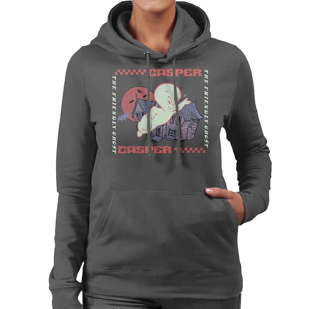 Casper The Friendly Ghost Check Square Women's Hooded Sweatshirt Charcoal Large