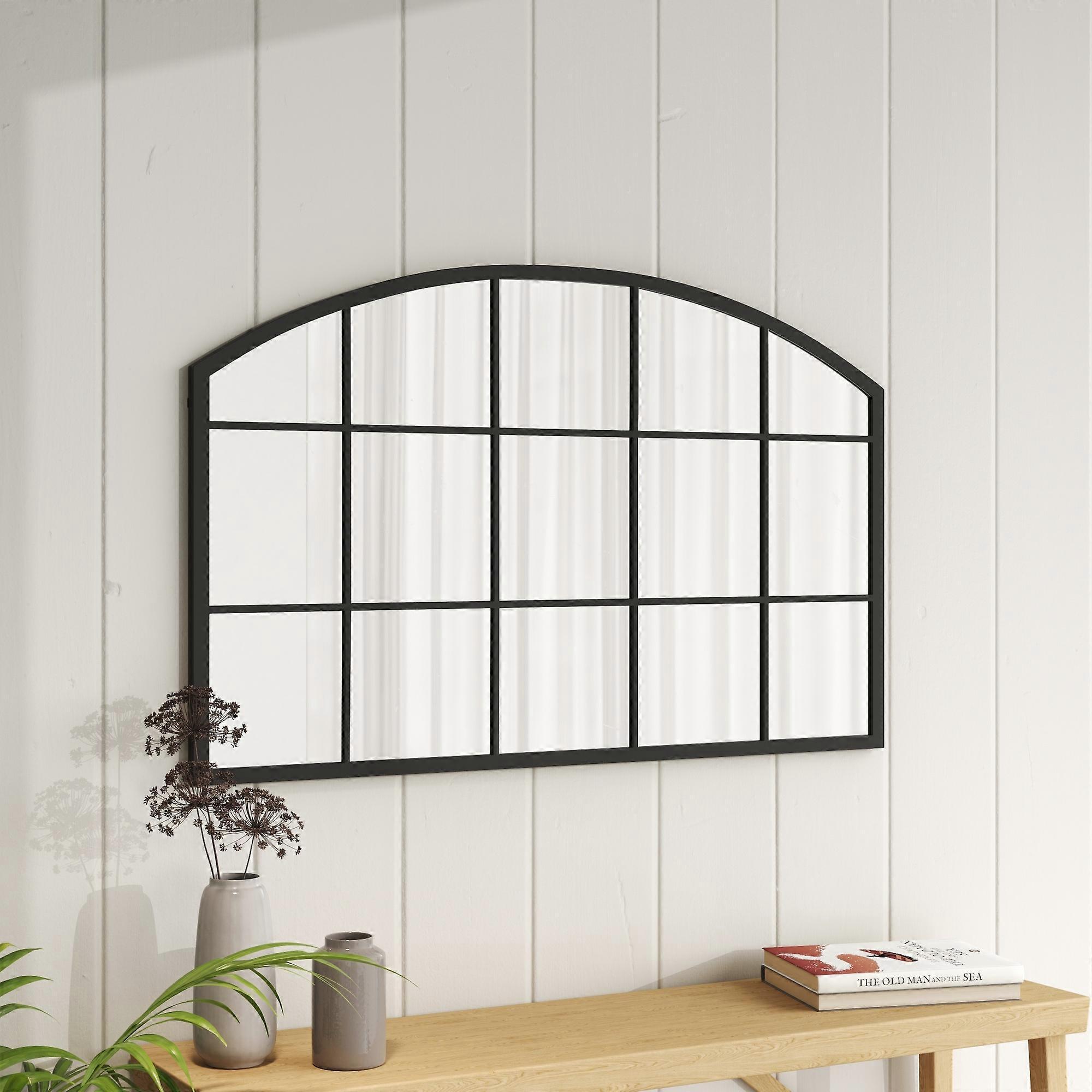 Living And Home Black Arched Checkered Wall Mirror