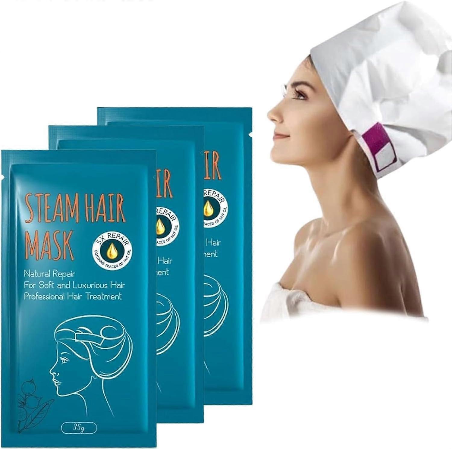 Unbrand Natural Repair Steam Hair Mask, Natural Steam Hair Mask, Heating Steam Hair Mask, Hair Mask Cap, Professional Hair Treatment 3Pcs