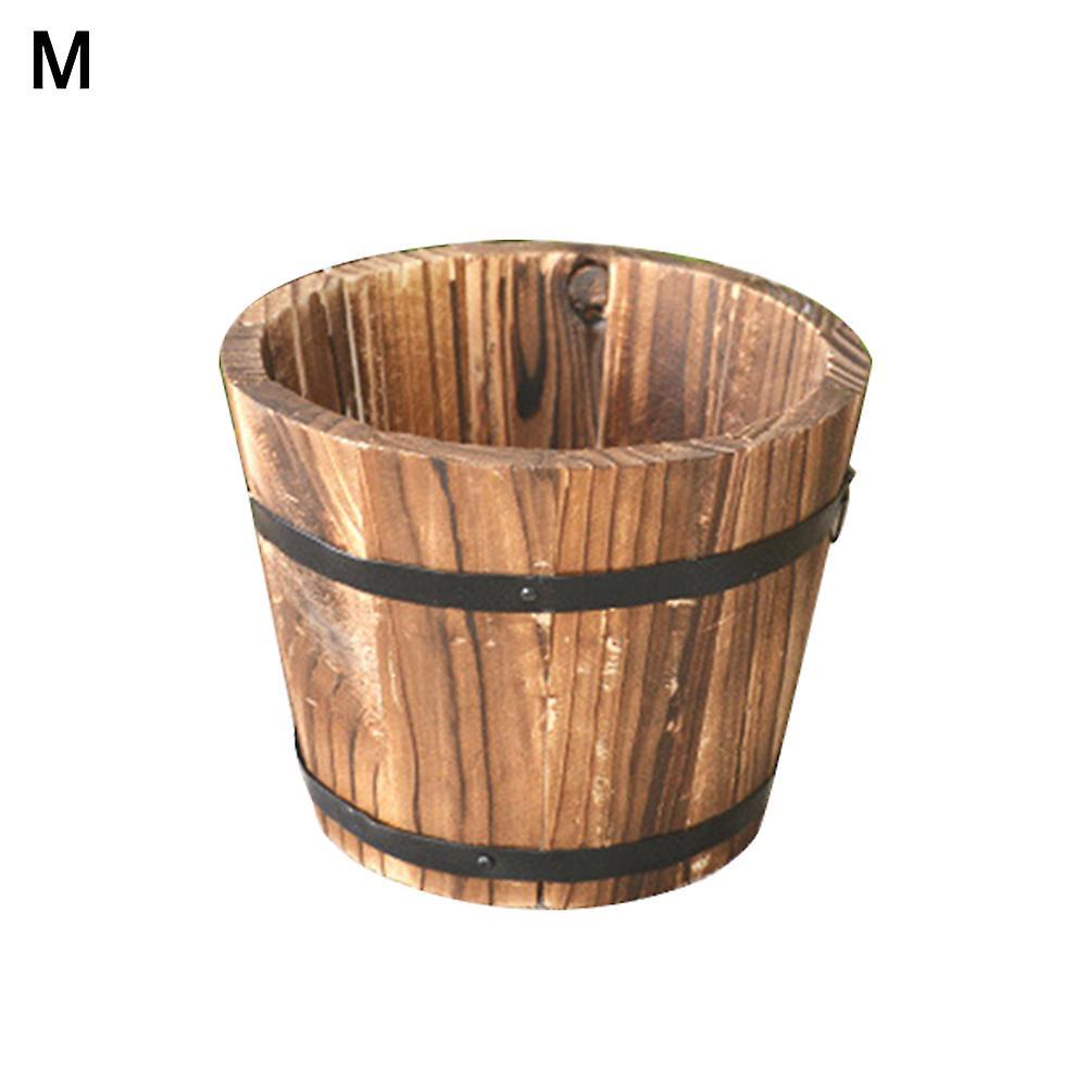 Farfi Rustic Succulent Planter Wooden Barrel Empty Flower Pot Container Garden Decor M