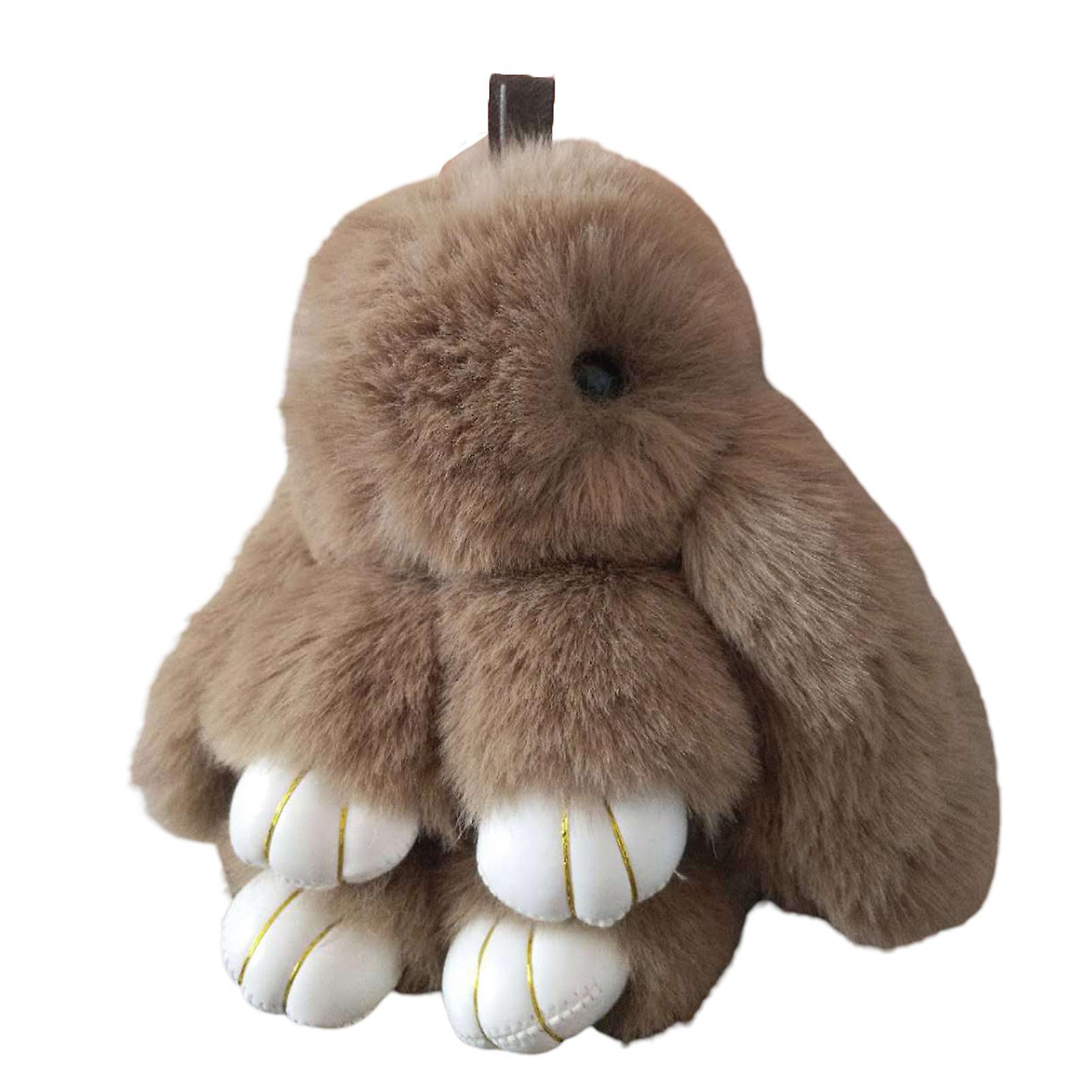 Haloppe Bunny Keychain Super Soft Faux Plush Rabbit Doll Plushies Backpack Decor Colored Stuffed Rabbit Pendant Children Doll Toy Brown 15cm