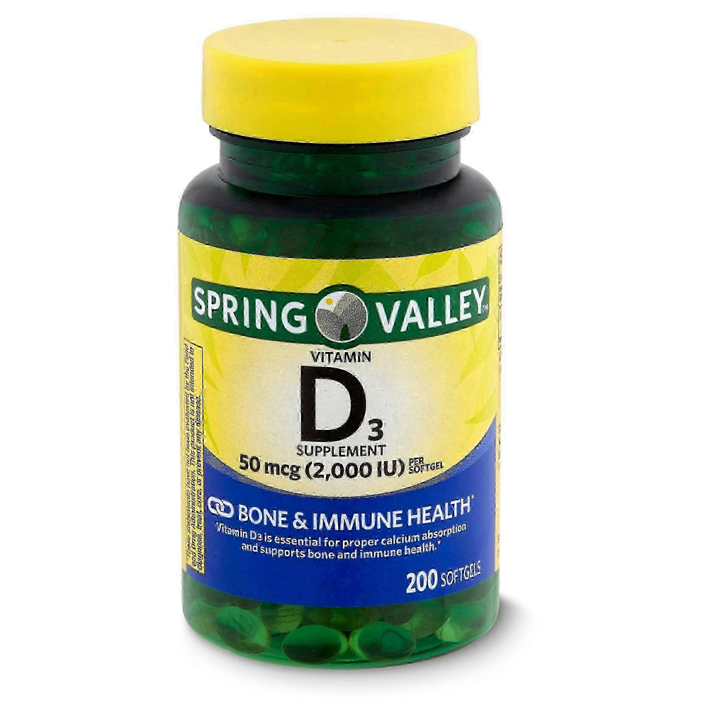 Spring Valley Vitamin D3 Supplement, 2000 Iu, Softgels, 200 Ea