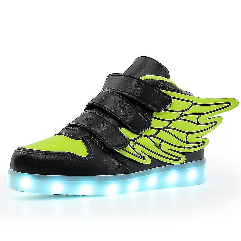 Htclv Waterproof Leather Kids Luminous Shoes Sneakers Led Light Shoes With Wing Usb Charging Casual Sports Shoes Girls Skateboard Shoe 1199 Black G...