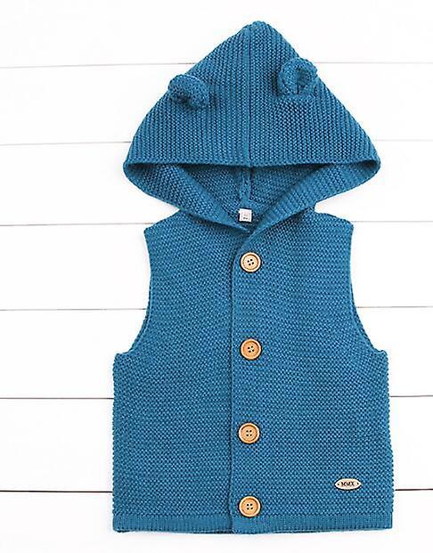 Slowmoose Baby Cardigan Autumn Winter Fur Collar Knitted Sweater Jacket Coat 6M / Navy blue