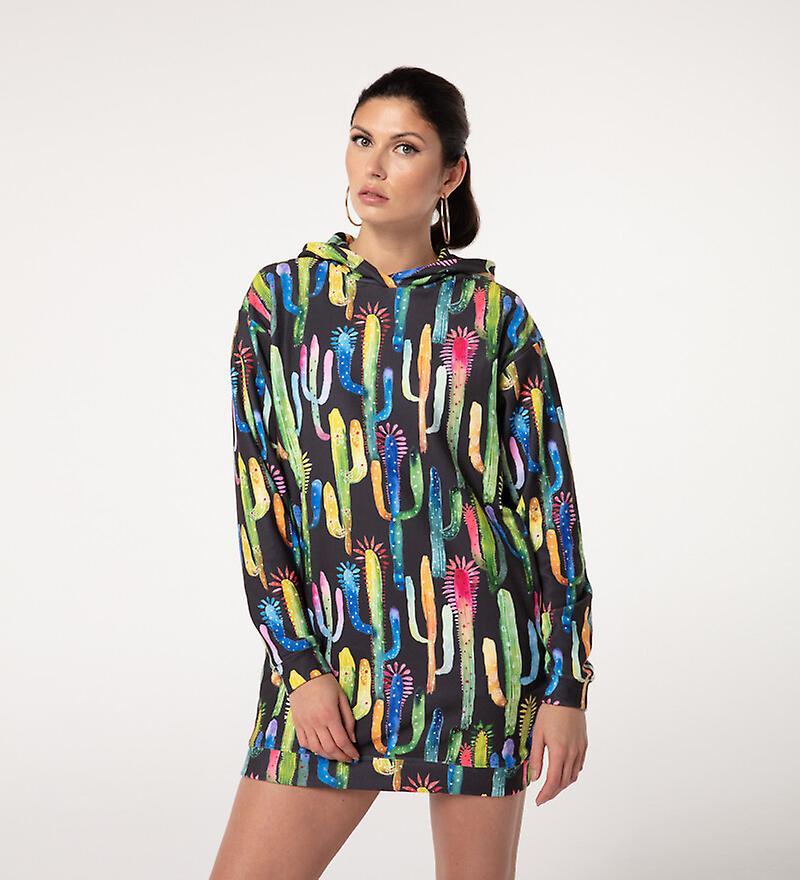 Mr Gugu & Miss Go Mr. Gugu Miss Go COLORFUL CACTUS OVERSIZE HOODIE DRESS black L