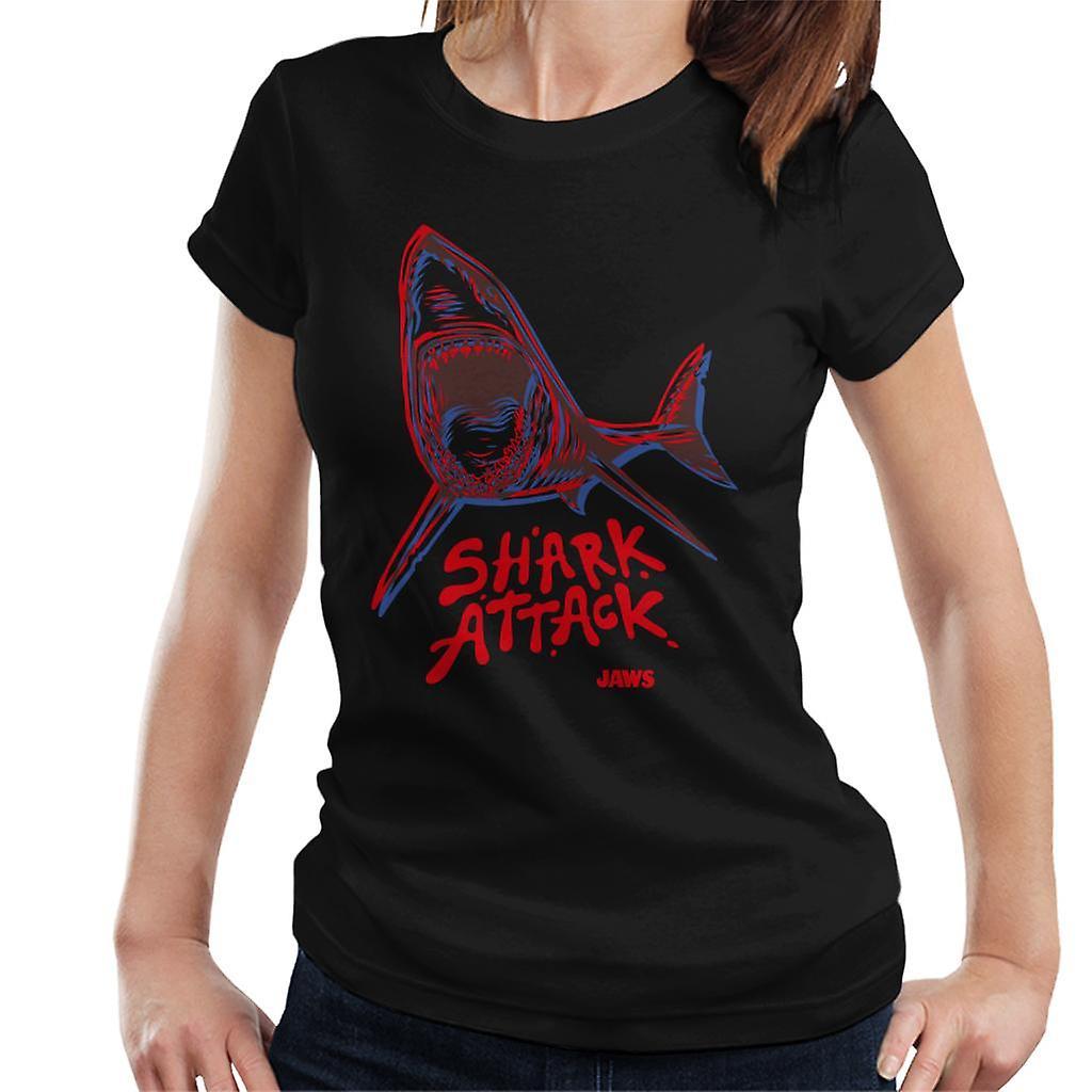 Jaws Neon Shark Attack Women's T-Shirt Black X-Large